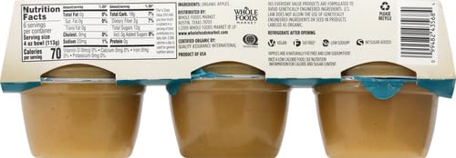 365 by Whole Foods Market, Organic Unsweetened Apple Sauce Cups, 4 Ounce (Pack of 6)