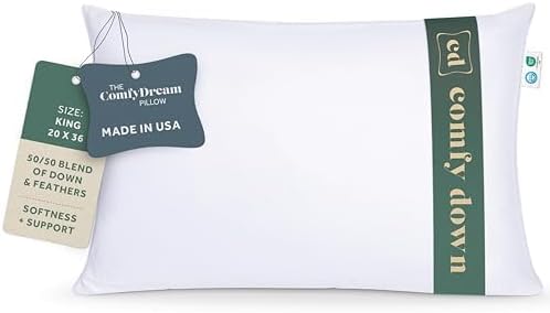 ComfyDown 50/50 Down Feather Blend ComfyDream Bed Pillow for Sleeping, Egyptian Cotton Cover, Made in USA, Twin Size (Twin)