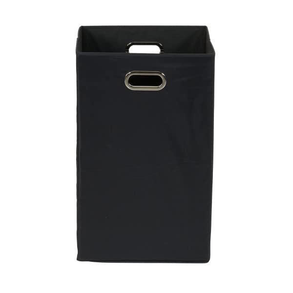 Household Essentials GEN Folding Laundry Hamper, Grommet Handles, Sturdy Fiberboard with Polyester Lining, Quick Set-Up, Squared Shape Saves Space, Black