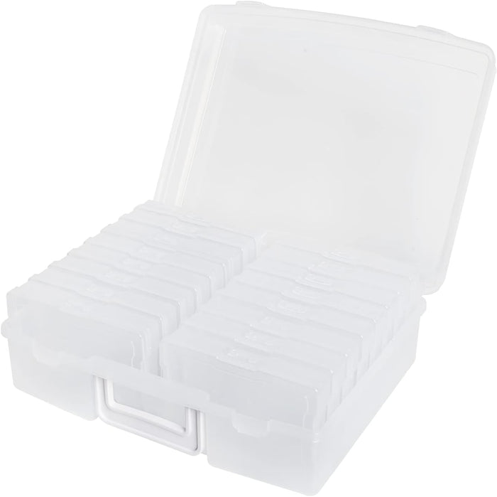 novelinks Clear 4" x 6" Photo Organizer with Handle – 16 Transparent Inner Photo Storage Cases, Portable Picture Keeper & Craft Supply Box – Holds 1600 Photos-Transparent