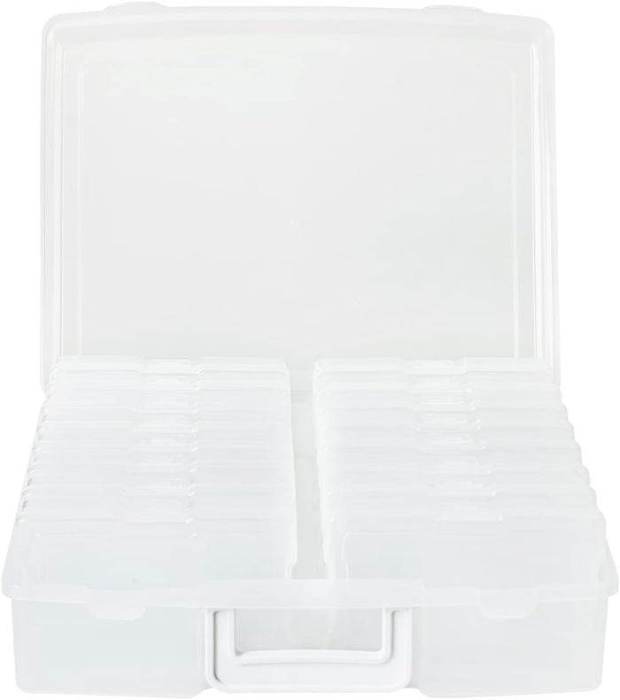 novelinks Clear 4" x 6" Photo Organizer with Handle – 16 Transparent Inner Photo Storage Cases, Portable Picture Keeper & Craft Supply Box – Holds 1600 Photos-Transparent