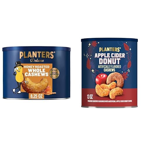 PLANTERS Deluxe Salted Whole Cashews, Party Snacks, Plant-Based Protein, Quick Snack for Adults, After School Snack, Roasted Cashew Flavored with Sea Salt, Bulk Nuts, Kosher, 1 lb 2.25oz Canister