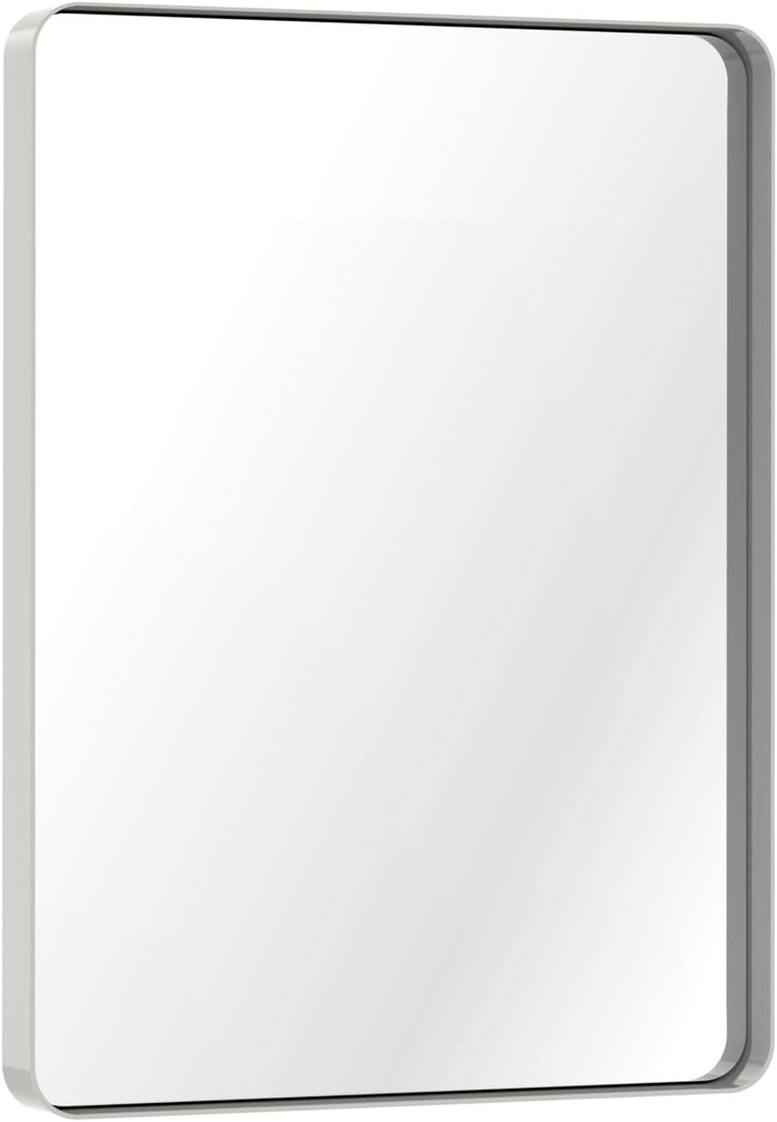 Hamilton Hills 24x36 Inch Metal Black Frame Mirror for Bathroom - Brushed Rectangular Rounded Corner Vanity - 2" Deep Set Design Large Wall Mirrors Decorative - Hangs Horizontal and Vertical