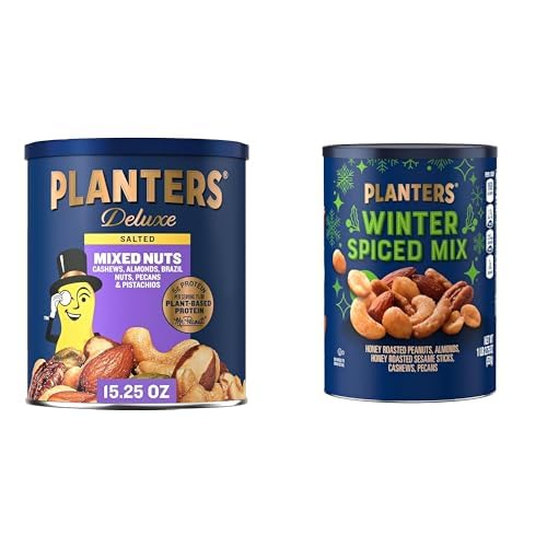 PLANTERS Deluxe Mixed Nuts, Cashews, Almonds, Brazil Nuts Mix, Pistachios, Pecans, Lightly Salted, Snacks for Adults and Kids, Party Snack, 15.25oz