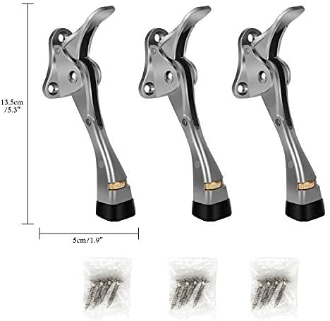 GroTheory 3 Pack Door Stoppers, 4 inch Kickdown Door Stops, Heavy Duty Door Stoppers for Bottom of Door, Adjustable Metal Door Kick Stand Floor and Release