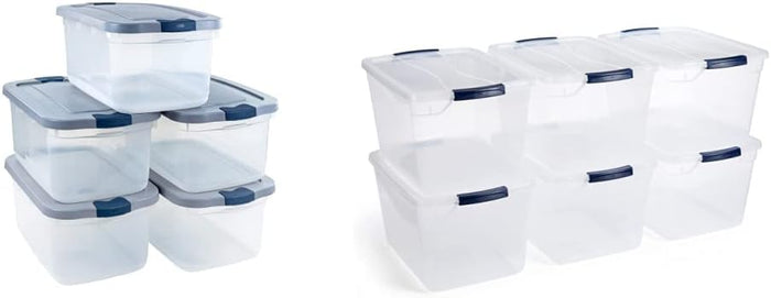 Rubbermaid Roughneck Clear 95 Qt/23.75 Gal Storage Containers, Pack of 4 with Latching Grey Lids, Visible Base, Sturdy and Stackable, Great for Storage and Organization
