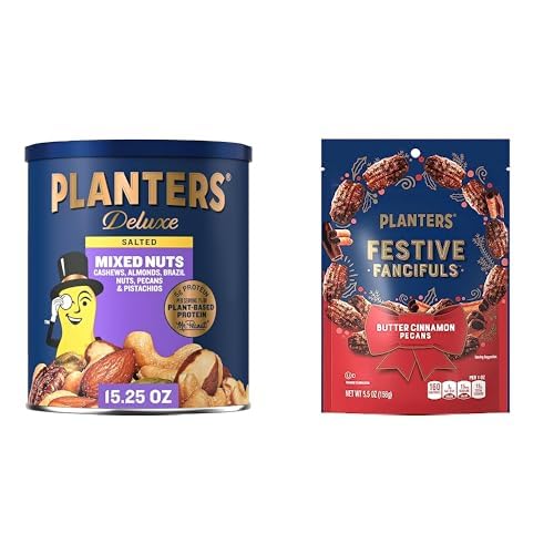 PLANTERS Deluxe Mixed Nuts, Cashews, Almonds, Brazil Nuts Mix, Pistachios, Pecans, Lightly Salted, Snacks for Adults and Kids, Party Snack, 15.25oz