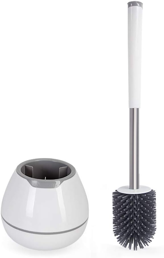 BOOMJOY Toilet Brush and Holder Set, Toilet Bowl Cleaner Brush, Toilet Scrubber Brush with Tweezers for Bathroom Cleaning, RV Accessories and House Organization Must-Haves - White