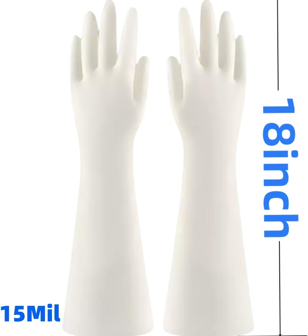 18 inch Durable White Nitrile Gloves, Reusable Household Kitchen Cleaning, Dishwashing, Anti Slip,Powder Free