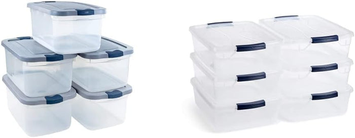 Rubbermaid Roughneck Clear 95 Qt/23.75 Gal Storage Containers, Pack of 4 with Latching Grey Lids, Visible Base, Sturdy and Stackable, Great for Storage and Organization