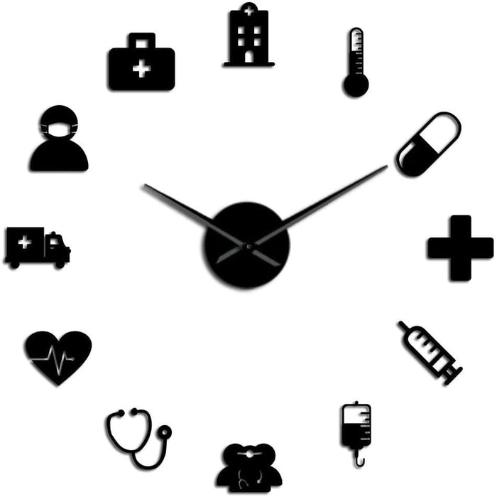 Medicine Heath Care Ambulance Medical Tools Large DIY Wall Clock Acrylic Mirror Effect Wall Stickers Hospital Clinic Decor Watch(Gold,27inch)