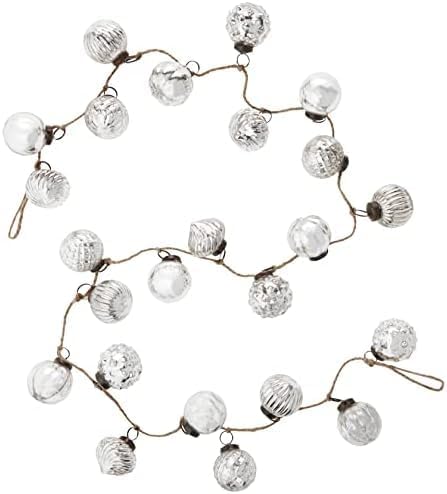 Creative Co-Op Embossed Mercury Glass Ball Ornament Garland, Marbled Taupe (72 Inch)