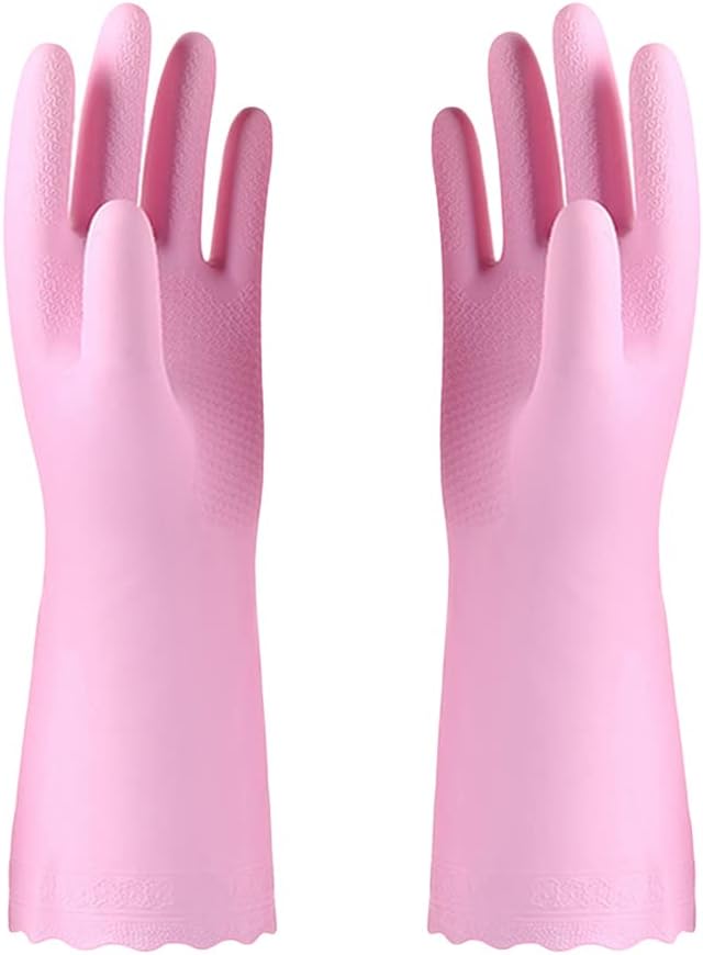 Alimat PluS 4PCS Reusable Cleaning Gloves Latex Free, Dishwashing Gloves with Cotton Flock Liner and Embossed Palm, Waterproof Household Rubber Gloves for Laundry, Gardening(Medium, Blue+Purple)