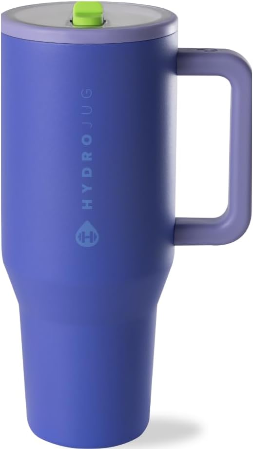 HydroJug Traveler - 40 oz Water Bottle with Handle & Flip Straw - Fits in Cup Holder, Leak Resistant Tumbler-Reusable Insulated Stainless Steel & Rubber Base - Gifts for Women & Men, Cape Cod