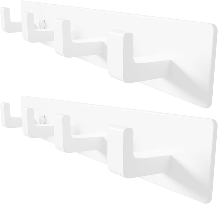 Black Coat Rack Wall Mount - 12.5 inch Modern Metal Hook Rail with 4 Right-Angle Hooks, Drill-Mounted Organizer for Coats, Hats, Bags in Entryway, Bathroom, Bedroom (1 Pack)