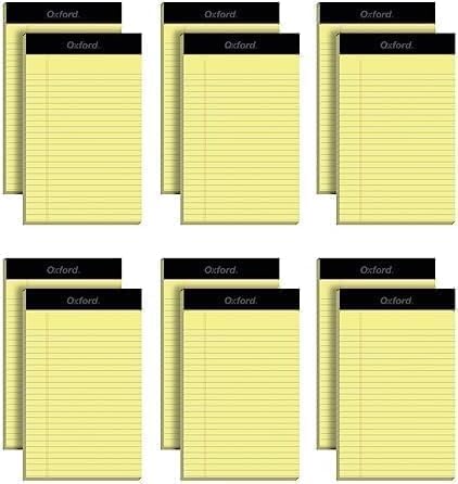 Oxford 5 x 8 Legal Pads, 12 Pack, Narrow Ruled, Perforated Canary Yellow Lined Paper, 50 Sheets Per Writing Pad, Small Notepads for Business, College & Office Use, Made in the USA (74017)