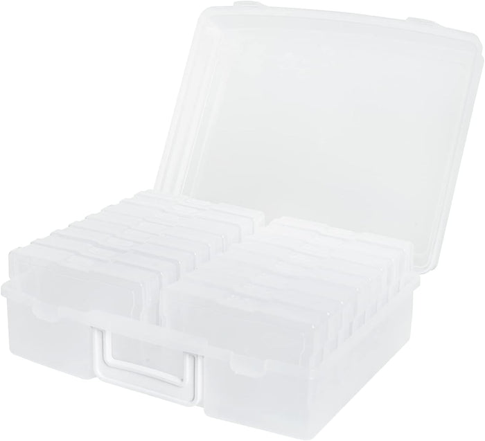novelinks Clear 4" x 6" Photo Organizer with Handle – 16 Transparent Inner Photo Storage Cases, Portable Picture Keeper & Craft Supply Box – Holds 1600 Photos-Transparent