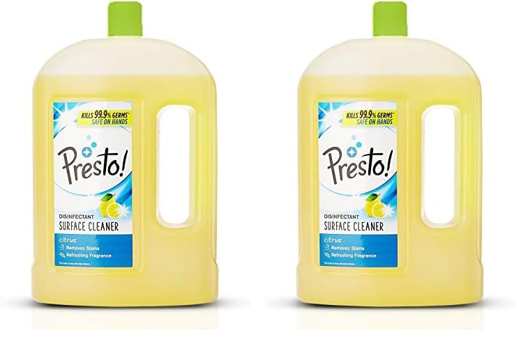 Amazon Brand - Presto! Disinfectant Surface & Floor Cleaner Liquid | Pine | 2 Litre Can | Kills 99.9% Germs | Removes Stains | Safe On Hands