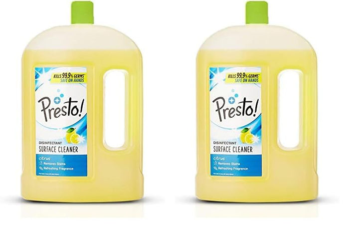 Amazon Brand - Presto! Disinfectant Surface & Floor Cleaner Liquid | Pine | 2 Litre Can | Kills 99.9% Germs | Removes Stains | Safe On Hands