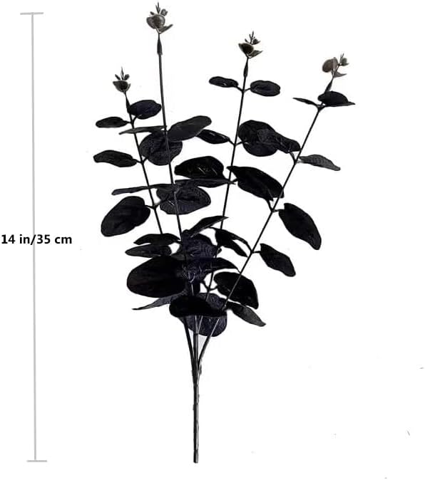Halloween Artificial Flower, Black Eucalyptus Stems Leaves Branches Fake Flower Arrangement Farmhouse Decor (Black)