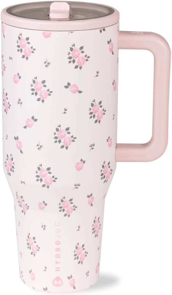 HydroJug Traveler - 40 oz Water Bottle with Handle & Flip Straw - Fits in Cup Holder, Leak Resistant Tumbler-Reusable Insulated Stainless Steel & Rubber Base - Gifts for Women & Men, Cape Cod