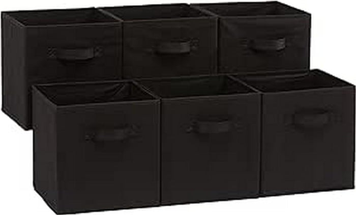 Amazon Basics Collapsible Fabric Storage Cubes Organizer with Handles, Sturdy, Beige, 10.5-x-10.5-x-11-inch, Pack of 6