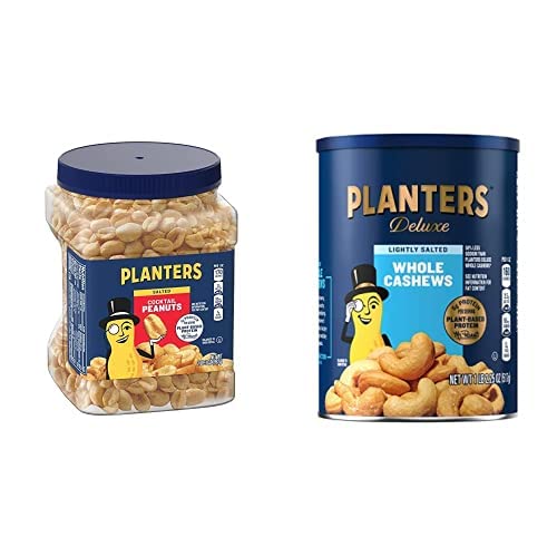 PLANTERS Salted Peanuts Cocktail, Party Snack, Plant-Based Protein, After School Snack, Roasted in Peanut Oil, Salted Nuts, Snacks for Adults, Bulk Nuts, Kosher, 2.19lb Jar