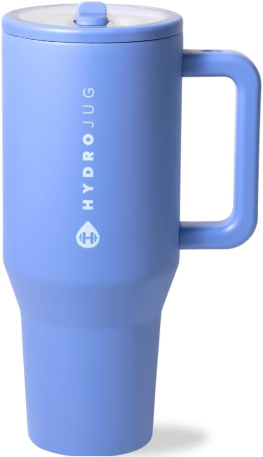 HydroJug Traveler - 40 oz Water Bottle with Handle & Flip Straw - Fits in Cup Holder, Leak Resistant Tumbler-Reusable Insulated Stainless Steel & Rubber Base - Gifts for Women & Men, Cape Cod
