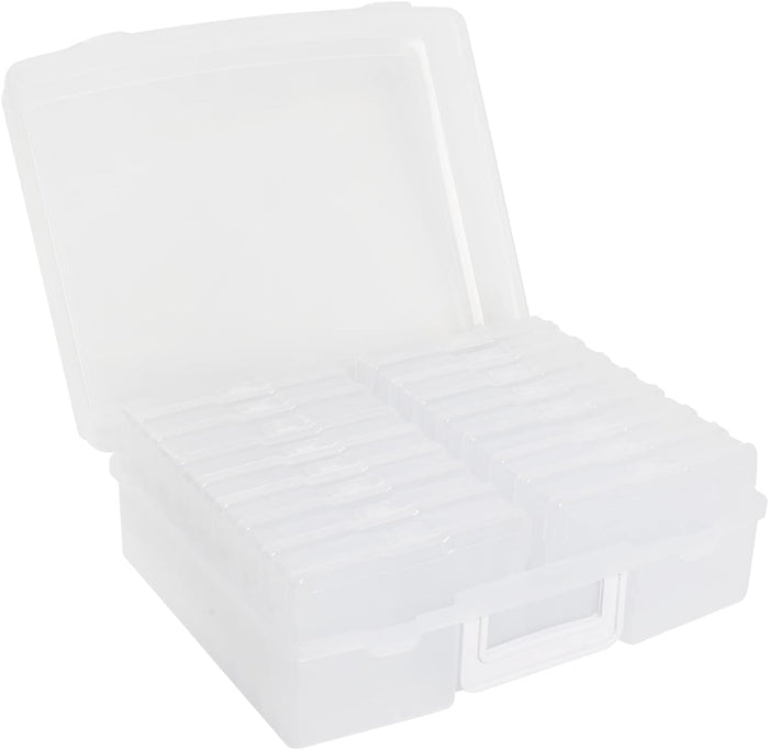 novelinks Clear 4" x 6" Photo Organizer with Handle – 16 Transparent Inner Photo Storage Cases, Portable Picture Keeper & Craft Supply Box – Holds 1600 Photos-Transparent