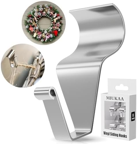 MIUKAA No Hole Vinyl Siding Hooks (12-Pack), Sturdy Hooks for Hanging Outdoor Decor, House Hanger for String Lights & Wreath