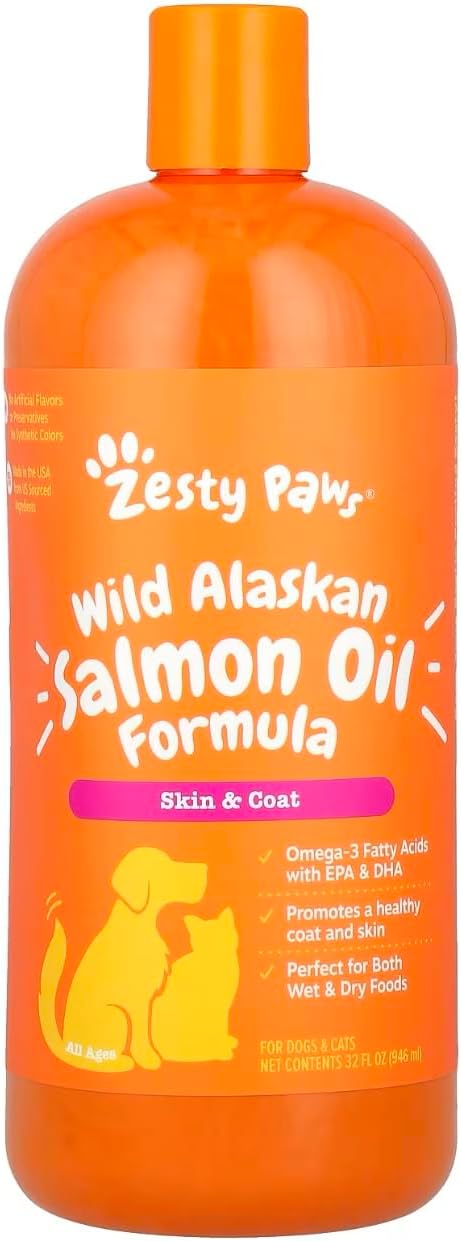 Zesty Paws Wild Alaskan Omega-3 Blend Pollock + Salmon Oil for Dogs and Cats- Skin and Coat Support, Omega 3 Supplement for Pets, 16oz