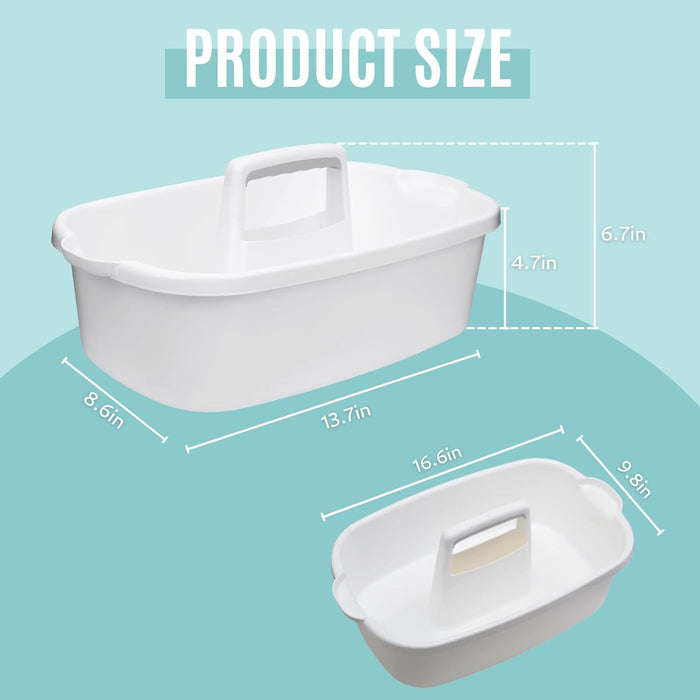 Cleaning Supplies Caddy, Household Tool Organizer with Handle, Portable Plastic Bucket for Shower Essentials Storage, White