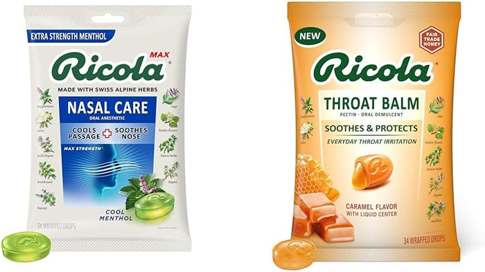 Ricola Max Cool Menthol Nasal Care Large Bag | Cough Suppressant Drops | Dual Action Liquid Center | Soothing Long-Lasting Relief - 34 Count (Pack of 1)