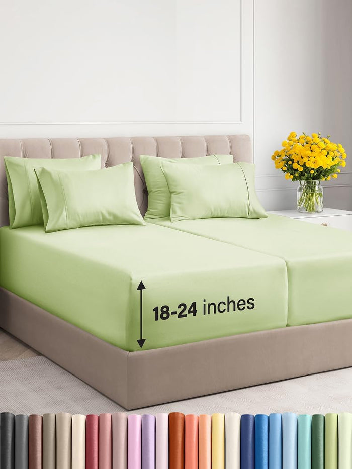 Extra Deep Full Sheet Set - 6 Piece Breathable & Cooling Sheets - Hotel Luxury Bed Sheets Set - Easy & Secure Fit - Soft, Wrinkle Free & Comfy Sheets Set - Light Grey Sheet Set with Extra Deep Pockets
