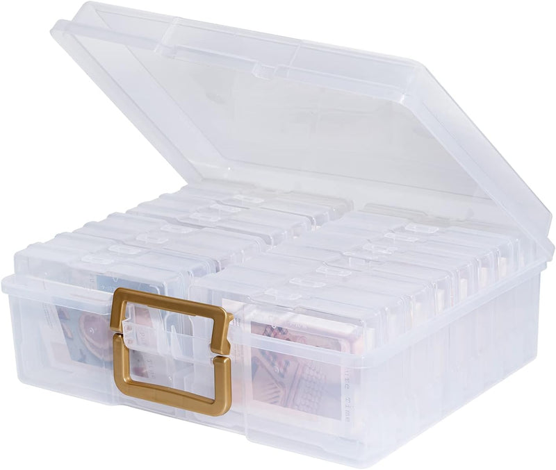 novelinks Clear 4" x 6" Photo Organizer with Handle – 16 Transparent Inner Photo Storage Cases, Portable Picture Keeper & Craft Supply Box – Holds 1600 Photos-Transparent