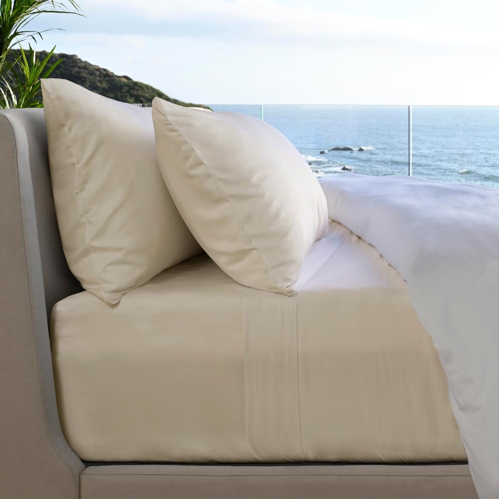 Cariloha Resort 4-Piece Sateen Sheet Set | Ocean Mist | King | Viscose Material | Allergy Resistant, Naturally Thermal-Regulating, Extra Soft Cooling Sheets for Hot Sleepers
