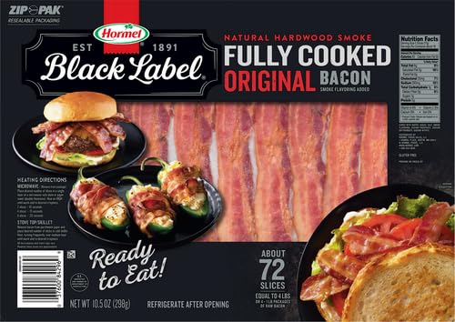 HORMEL BLACK LABEL Fully Cooked Bacon - Thick Bacon Snacks for Breakfast, 10.5 Ounce (Pack of 1)