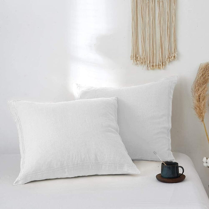 Simple&Opulence 100% Linen Duvet Cover Set with Embroidery Washed - 3 Pieces (1 Duvet Cover with 2 Pillow Shams) with Button Closure Soft Breathable Farmhouse - Linen, King Size