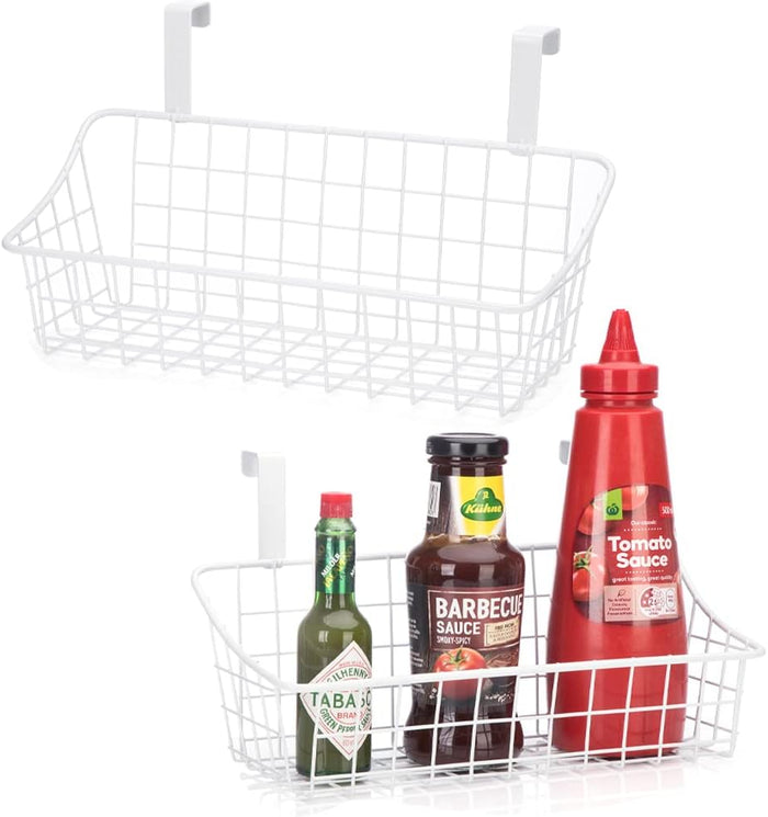 Basket with hook Grid Storage Basket, Hang it behind a door or on a railing, Over the Cabinet Door, Small, BLack,2 Pack