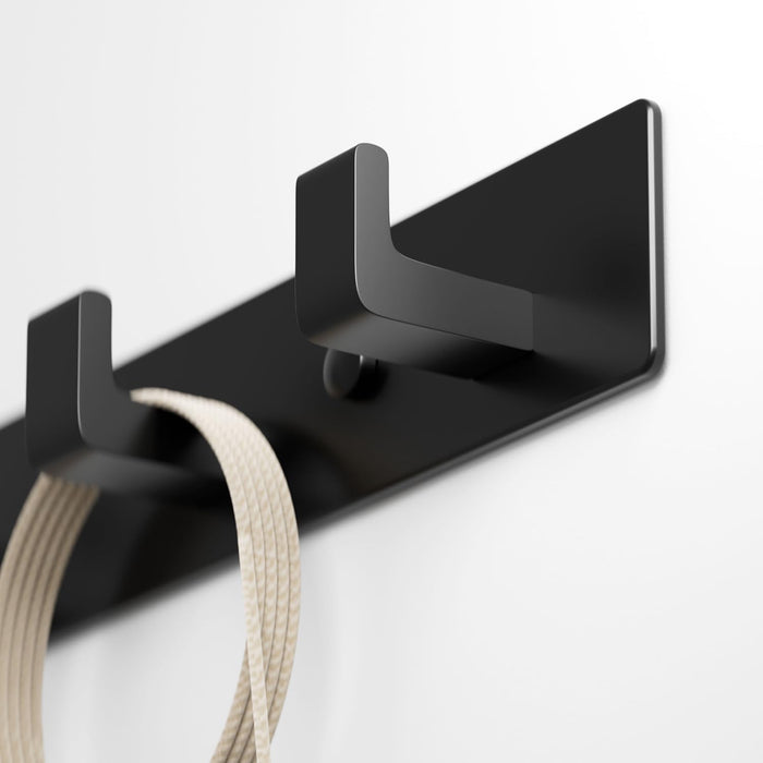 Black Coat Rack Wall Mount - 12.5 inch Modern Metal Hook Rail with 4 Right-Angle Hooks, Drill-Mounted Organizer for Coats, Hats, Bags in Entryway, Bathroom, Bedroom (1 Pack)