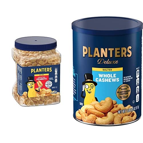 PLANTERS Salted Peanuts Cocktail, Party Snack, Plant-Based Protein, After School Snack, Roasted in Peanut Oil, Salted Nuts, Snacks for Adults, Bulk Nuts, Kosher, 2.19lb Jar