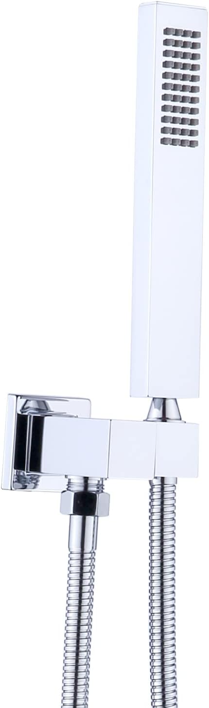 Enga Solid Brass High Pressure Hand Held Shower Wand Square Head with Adjustable Supply Elbow Wall Connector Shower Holder and Hose Set, Brushed Nickel