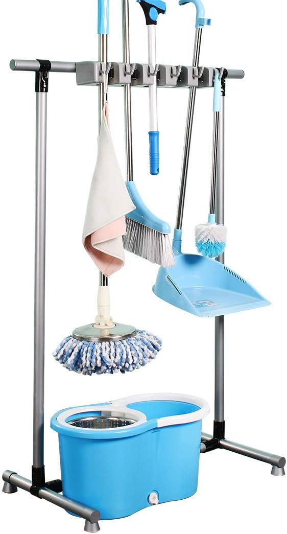 broom and mop holder put wet mops movable Commercial mop rack cleaning tool cart storage for garden garage organizer mop drain rack