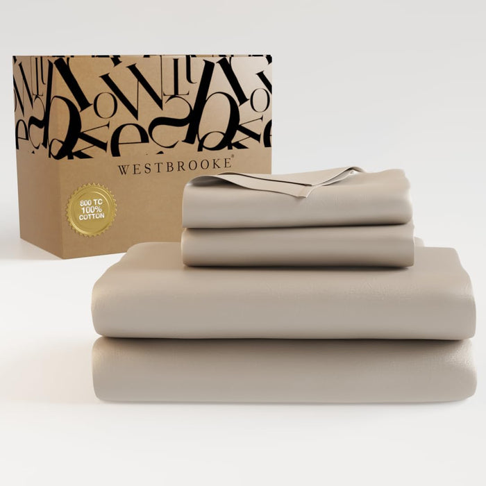 Westbrooke 800 TC Ultrafine Cotton Sheet Set - Full Size Sateen Sheets | 4 Piece Long Staple Cotton Bedding Set with Elasticized 15.5" Deep Pocket - Soft, Breathable Luxury Sheets - Silver