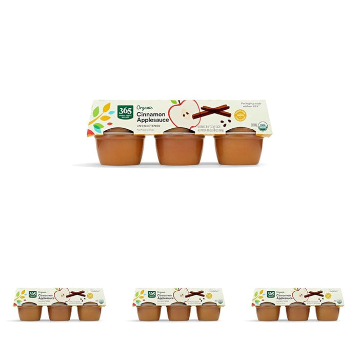365 by Whole Foods Market, Organic Unsweetened Apple Sauce Cups, 4 Ounce (Pack of 6)