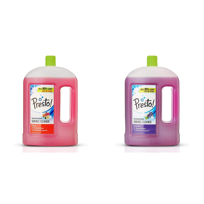 Amazon Brand - Presto! Disinfectant Surface & Floor Cleaner Liquid | Lavendar | 2 Litre | 1 Can | Kills 99.9% Germs | Removes Stains | Safe On Hands