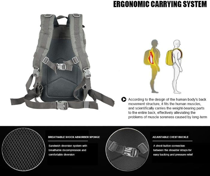 Small Tactical Backpack Military Daypack - 30L Backpack for Men Molle Assault Pack Bug Out Bag for Hiking Camping (Grey)
