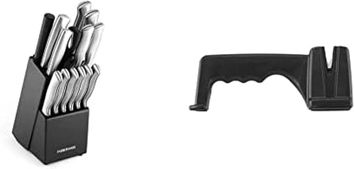 FARBERWARE 15-Piece Kitchen Knife Set with High-Carbon Stainless Steel Blades, Black Handles, Steak Knives, Wood Block, Razor Sharp and Ergonomic
