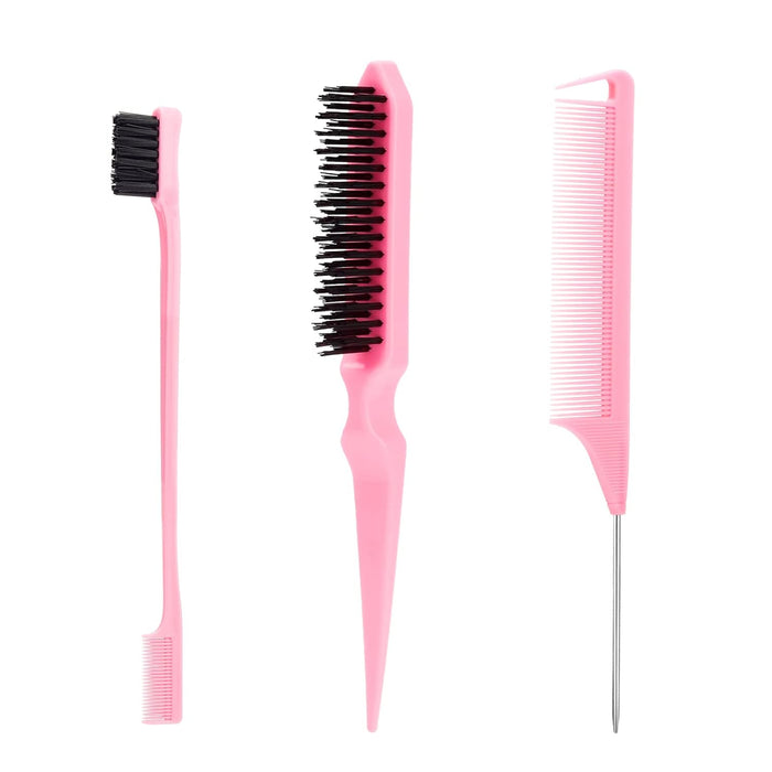 3 Pcs Slick Back Hair Brush, Rat Tail Comb, Edge | Bristle Brush, Hair Accessories for Girls, Kids, Toddlers Sleek Ponytail/Bun, Edge Control and Smoothing Baby Hair & Flyaways