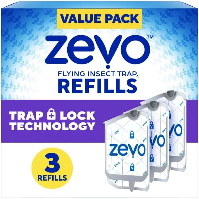 Zevo Flying Insect Trap Refill - for The Zevo MAX & Standard Indoor Fly Trap - Catch Gnats, House & Fruit Flies - Easy to Use - Mess-Free Disposal (4 Refill Cartridges)